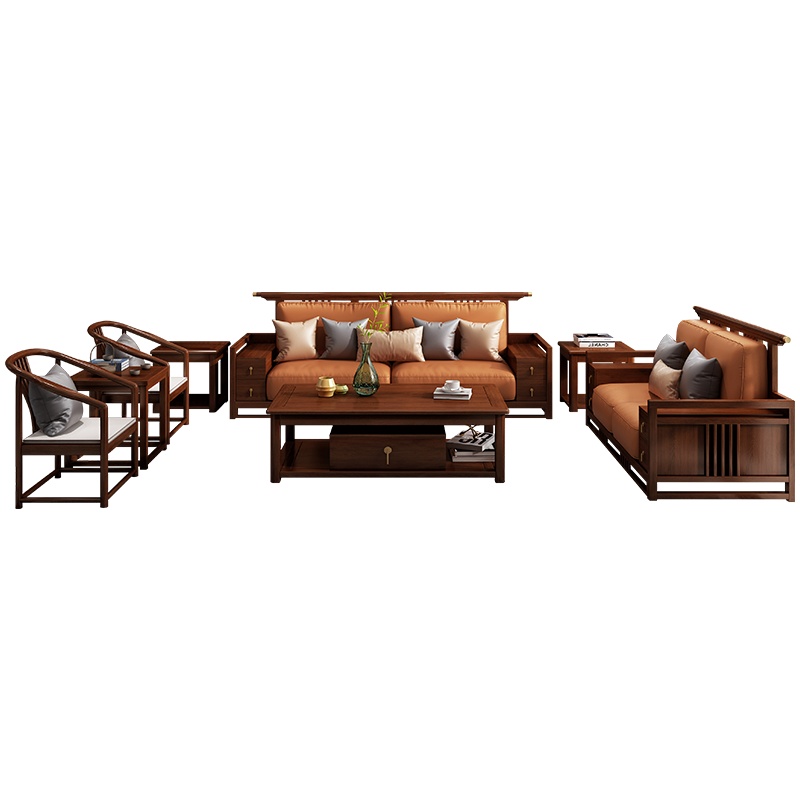 天惠子 沙发 实木沙发组合高端别墅大户型客厅新中式轻奢真皮储物沙发