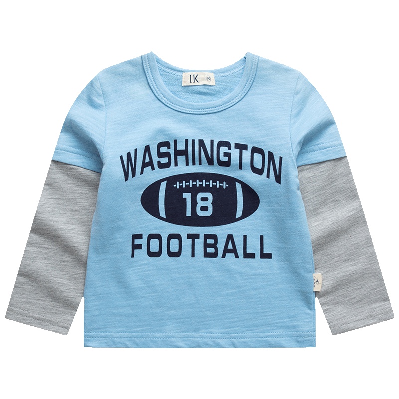 I.K童装 中小童全棉竹节棉拼接长袖T恤 90-130cm 蓝色 绿色 橘色 白色