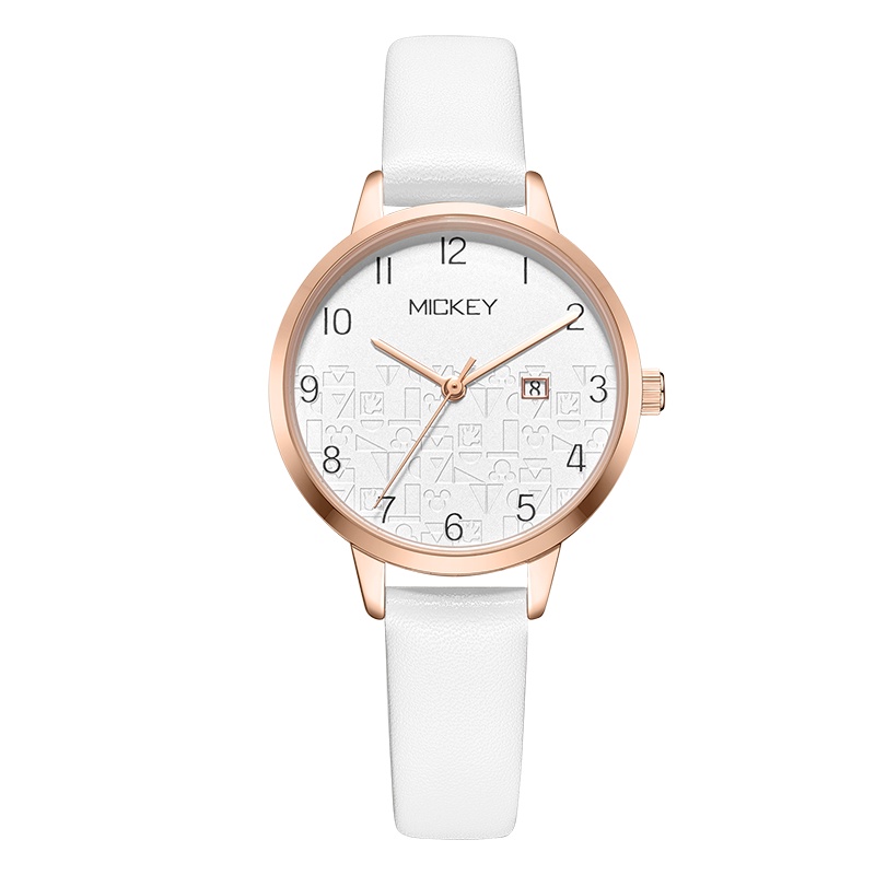 迪士尼(DISNEY)儿童手表女孩女童小学生中学生初中生少女表韩版简约气质时尚日历皮带防水石英表