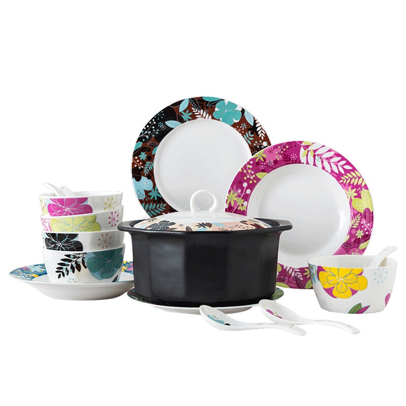 亿嘉IJARL 家用时尚陶瓷餐具碗碟碗筷碗盘创意送礼餐具套装 东洋之心 20件套