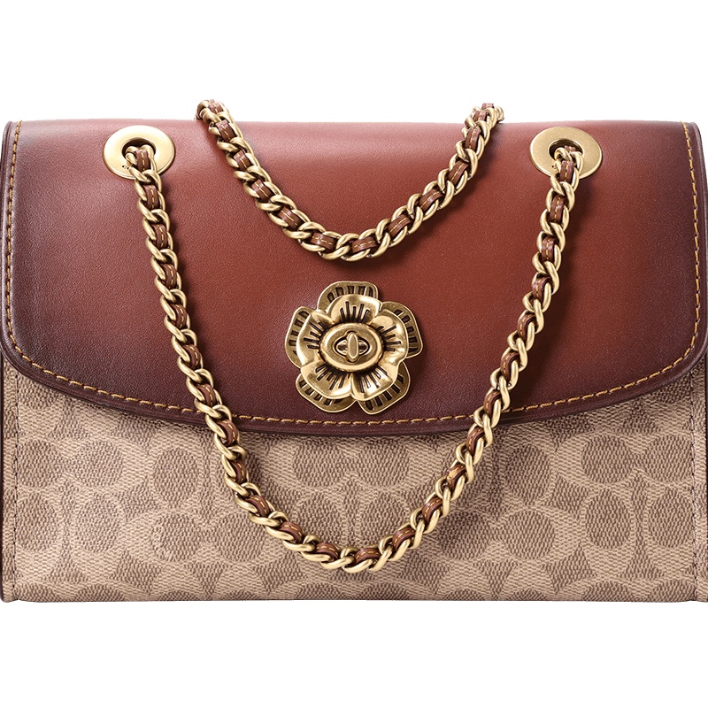 COACH 蔻驰 女包 PARKER口盖包 老花拼皮金扣30585 PVC\牛皮革