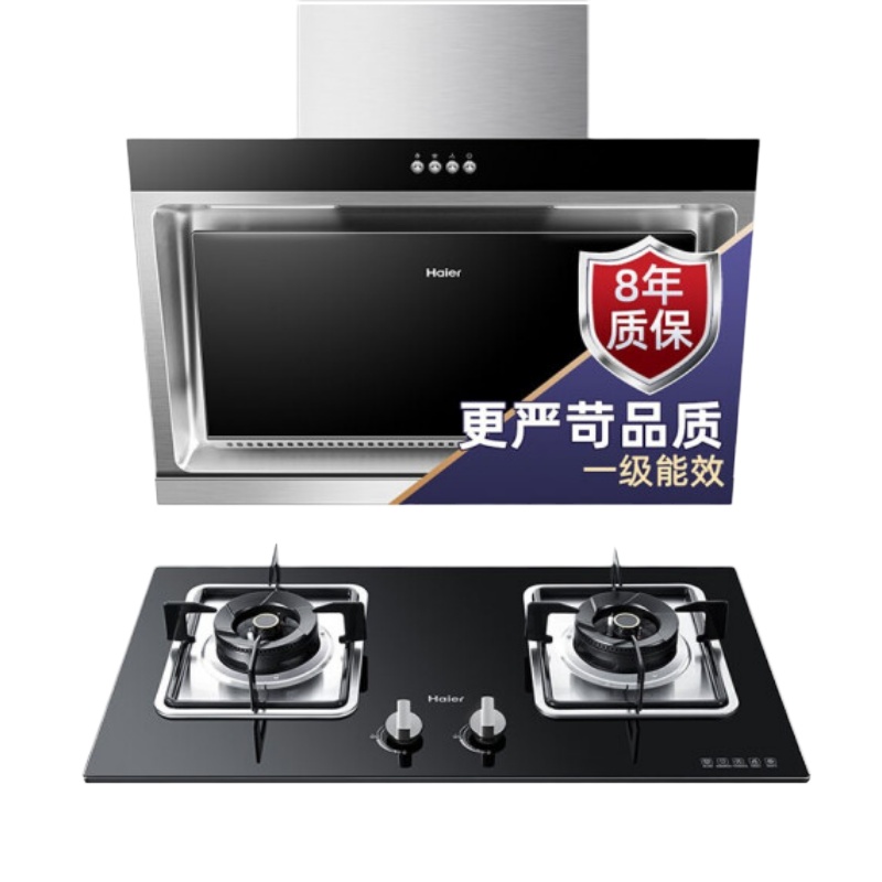 海尔(Haier)抽油烟机家用 侧吸式 一级能效 燃气灶 4.0KW大火力 油烟机灶具套装E800C-2Q