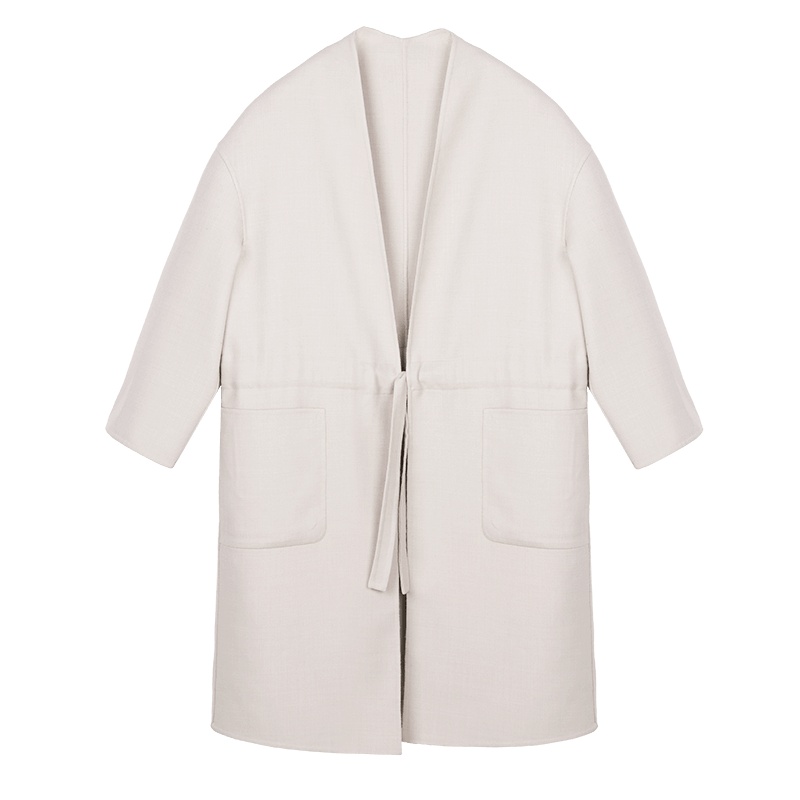 鄂尔多斯ERDOS 早秋可双面穿纯色简约羊毛系带女士大衣外套