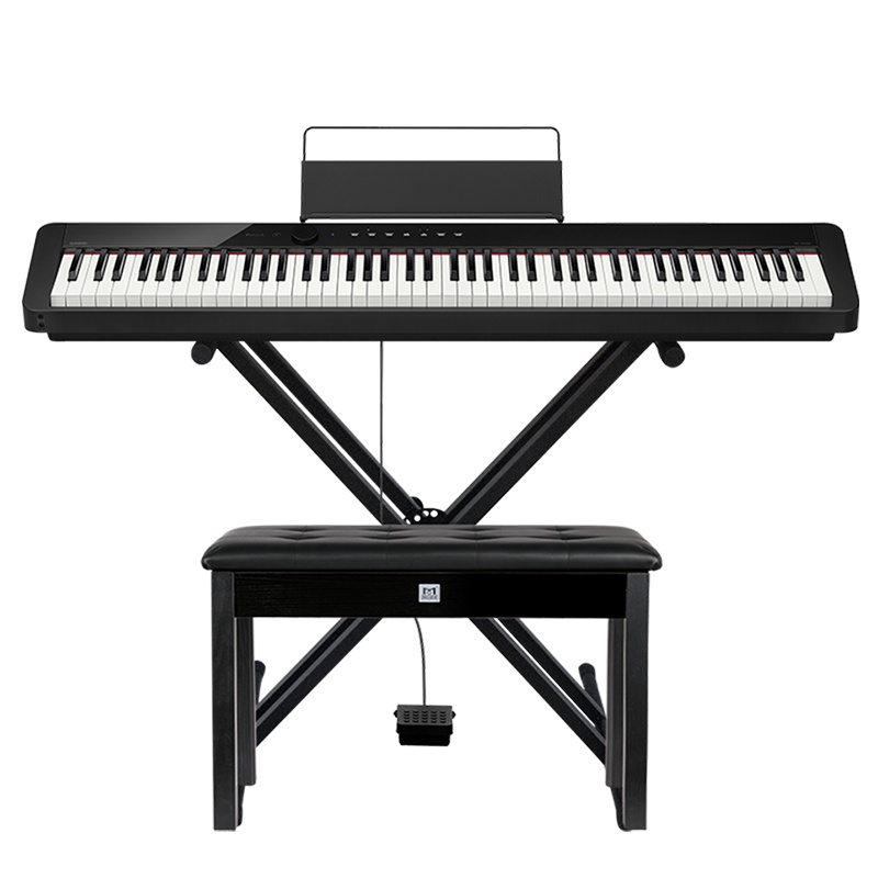 卡西欧（CASIO）电钢琴PX-S1000BK全新智能触摸屏 88键纤薄便携式 时尚钢琴套机 （单机+X架+延音踏板）