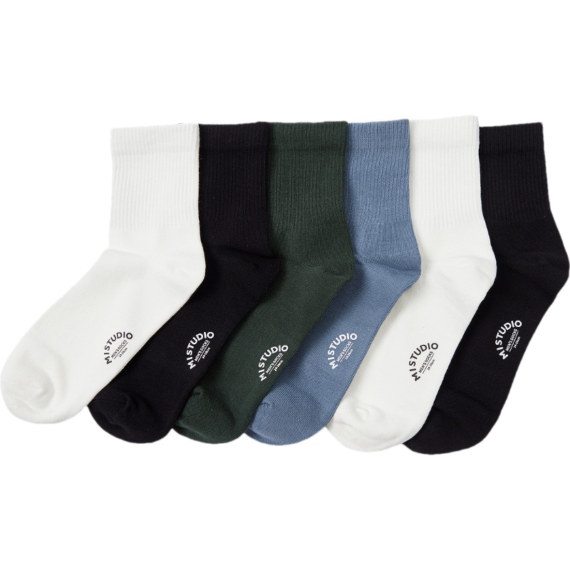 [1件5折价:65]美特斯邦威2021秋季新款男袜男净色六双装中袜