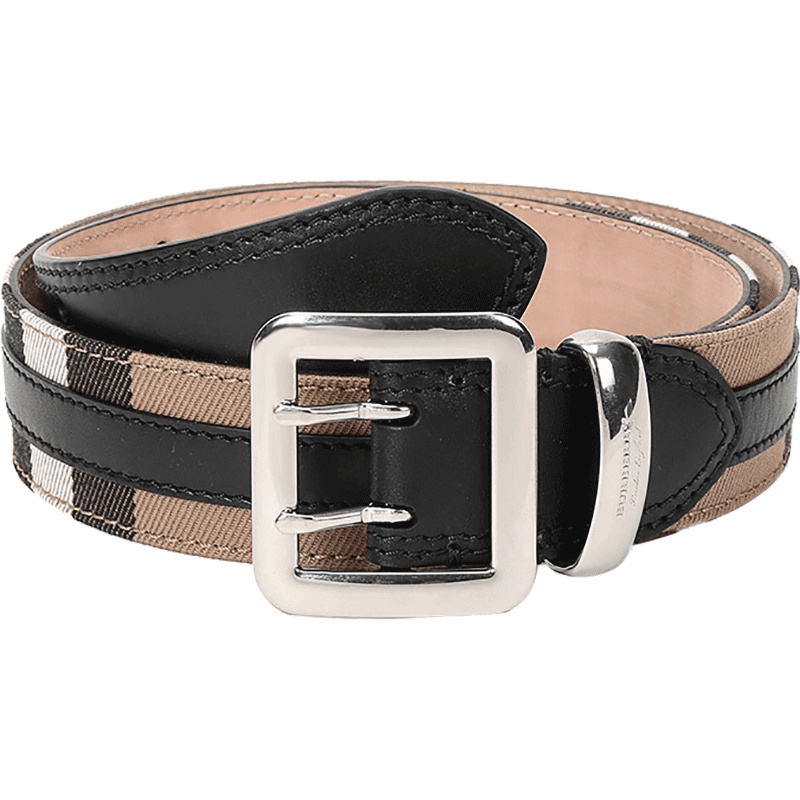 BURBERRY 博柏利 女款HOUSE格纹织物配皮双针扣皮带腰带 40627741