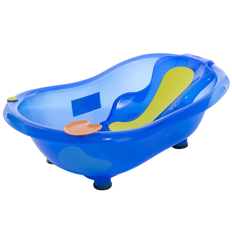 DuDi/青蛙嘟迪 母婴幼儿童婴儿洗澡盆宝宝浴盆测温泡澡盆大号包胶躺板浴盆 透明蓝