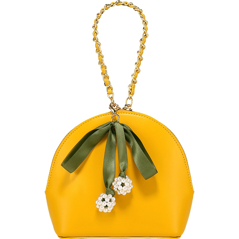 妙迪贝壳包2019秋季新款珍珠丝带链条包软皮手提包迷你斜挎小包包