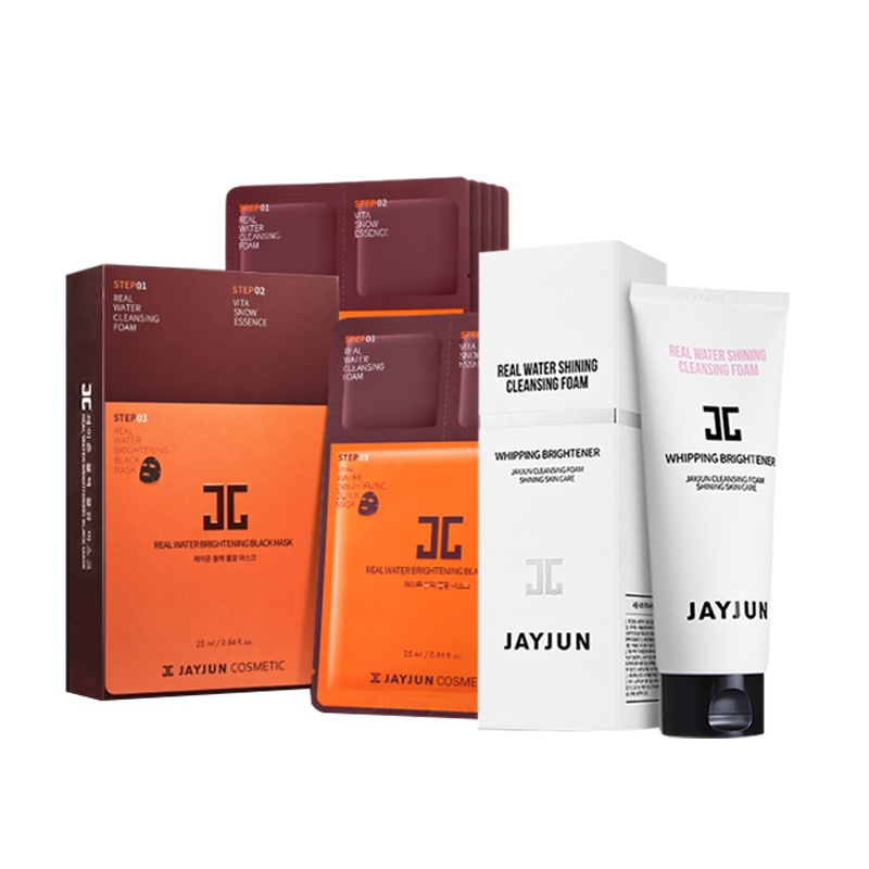JAYJUN捷俊韩国进口黑色水光面膜三部曲10片水光温和深层清洁洗面奶女150ml 补水保湿水光针黑面膜组合