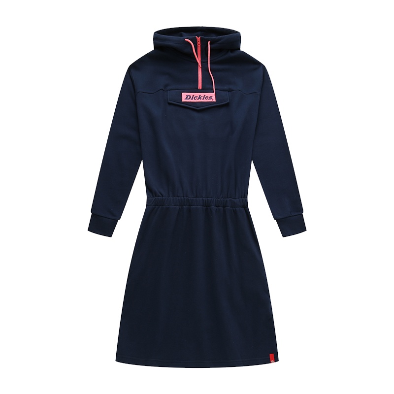 DICKIES 女士新款连衣裙绣花长袖套头连帽时尚潮流裙子女