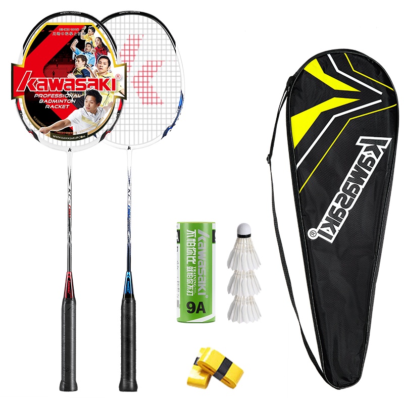 Kawasaki川崎羽毛球拍碳素对拍男女初级选手家庭装碳素进攻型对拍(已穿线)送手胶+羽球