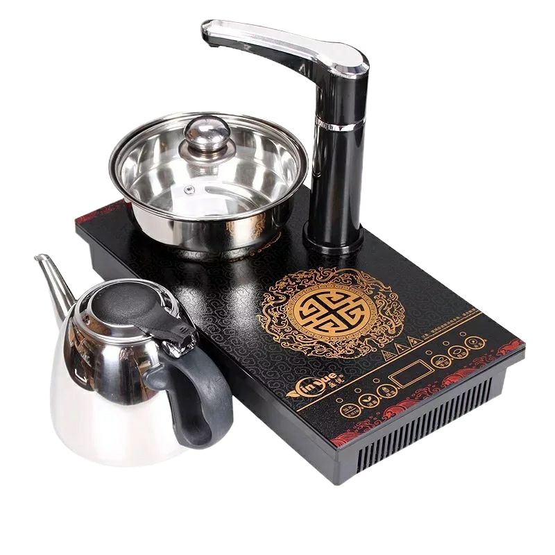平板面电磁茶炉黄金蛋自动上水加热消毒家用泡茶烧水壶台嵌入茶桌几 黑色15SG整体304宫廷锅壶(无加水柱)
