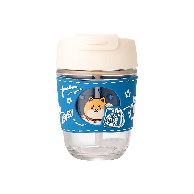 名创优品(miniso) 萌犬旅行系列一盖两用玻璃杯(350mL)[柴犬杯]