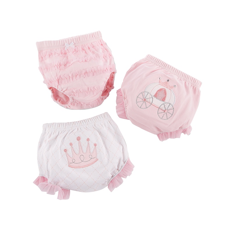 BabyAspen 纯棉婴儿小公主外穿内裤面包裤3条装 粉+白色 0-6个月