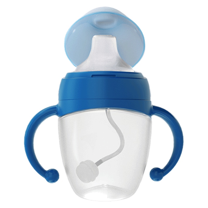 棒棒猪宝宝婴儿学饮杯家用儿童重力球吸管式手柄水杯喝水外出携带--小恐龙宝宝学饮杯 (斯洛蓝/240ml)