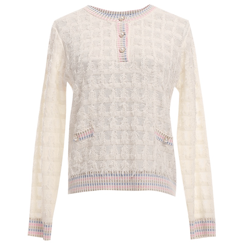 欧昵雪撞色圆领宽松显瘦针织衫上衣女短款长袖毛衣