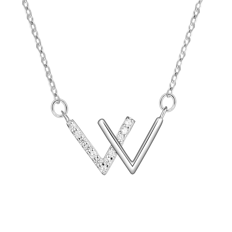 BF璀尚珠宝 S925银 W字母 吊坠项链套链 BFD0080