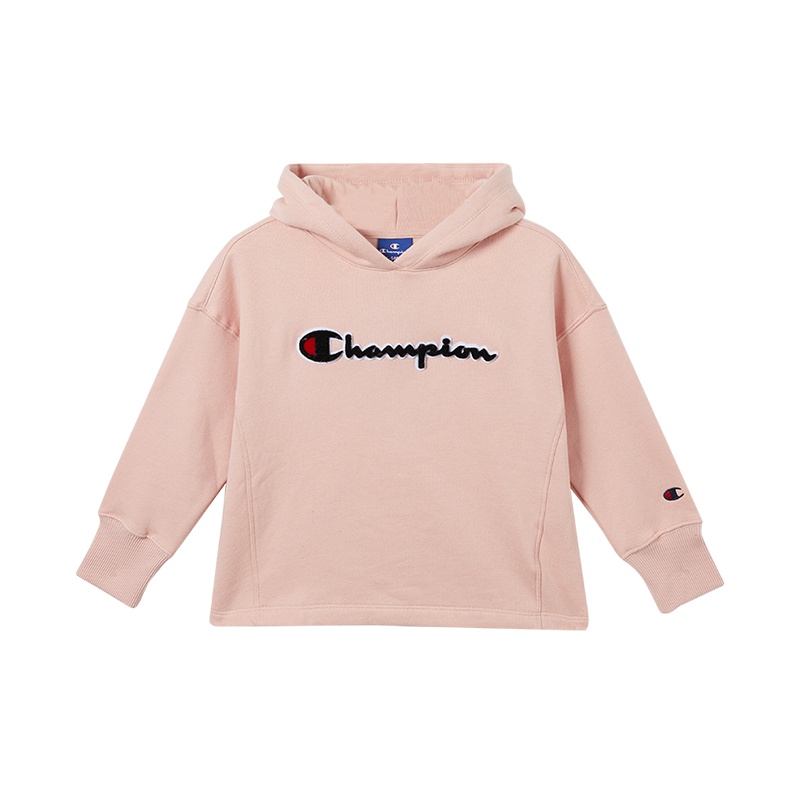 Champion/冠军男女童棉质加绒连帽套头衫经典logo图案高端儿童卫衣/帽衫