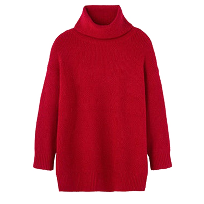 【专柜同款】拉夏贝尔冬季新款韩版宽松显瘦休闲保暖高领中长款针织衫10017887