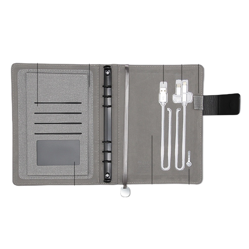 递乐(DiLe)A5电源记事本笔记本定制活页可充电印LOGO教师节送老师礼品礼物 黑扣长线收纳8千电源本-黑