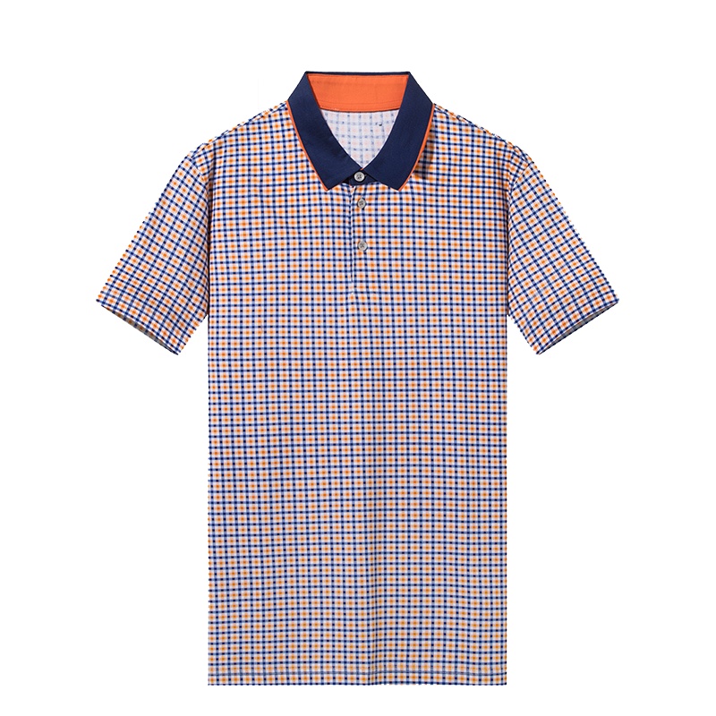红豆相思鸟中年丝光棉格子短袖T恤男商务休闲爸爸装翻领体恤Polo衫