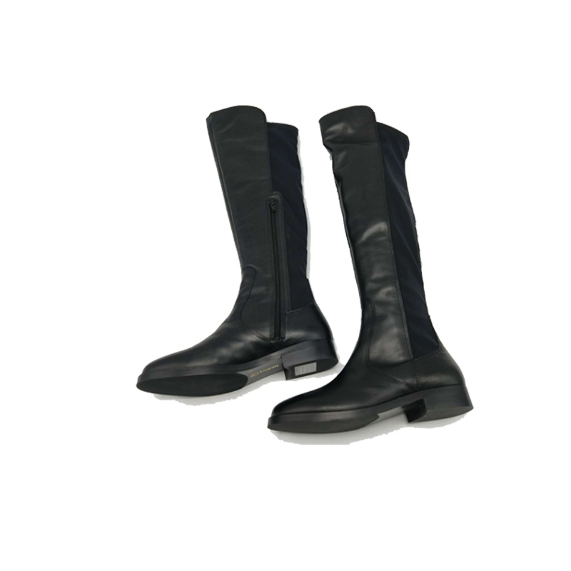 真皮低跟百搭舒适黑色长筒靴