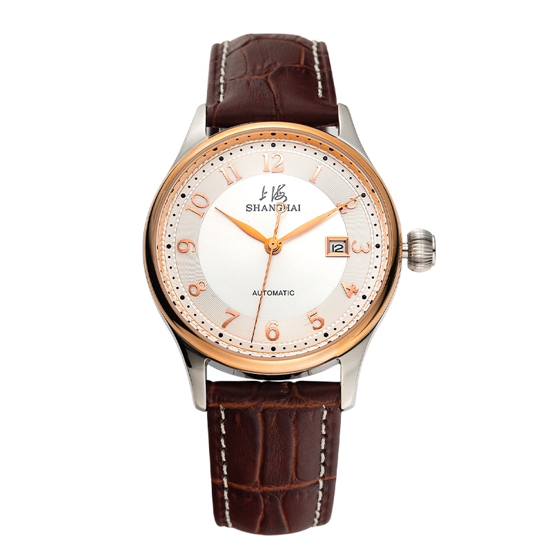上海手表上海牌手表男表女表三针日历系列机械表全自动机械机芯3ATM防水日历皮带款国潮手表172QM