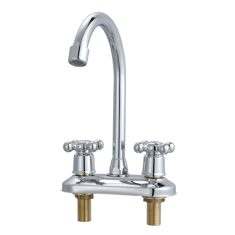 铜厨房水龙头冷热双控双把双开关 旋转水槽龙头洗菜盆龙头间距10厘米