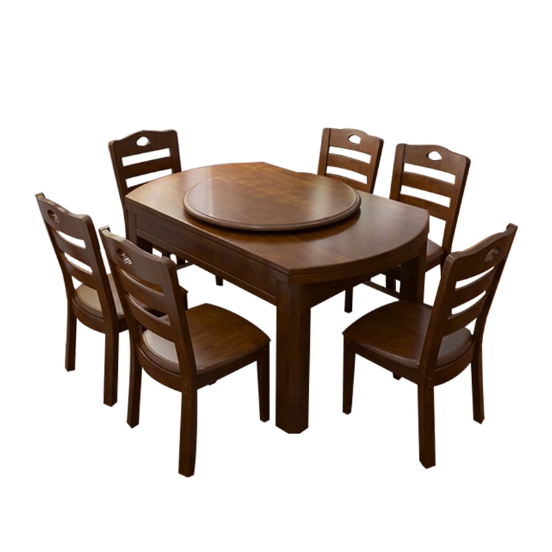 永格全实木餐桌椅组合4人6人8人圆形多功能伸缩简约现代中式家用吃饭桌橡胶木折叠地中海跳台单独餐桌