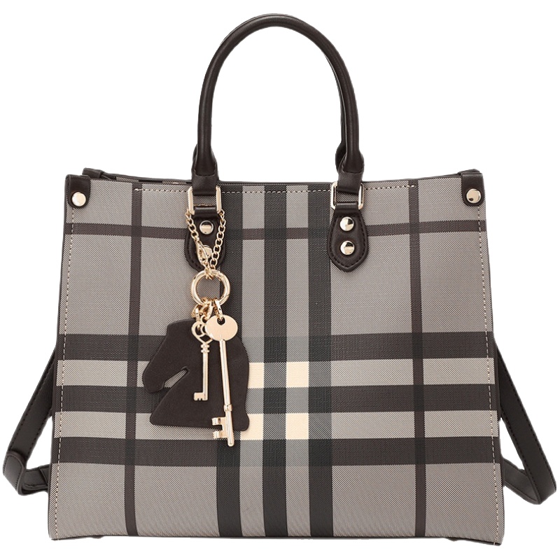 MKJ正品大容量格子托特包手提女包2023新款真皮包包中年女士妈妈斜挎包