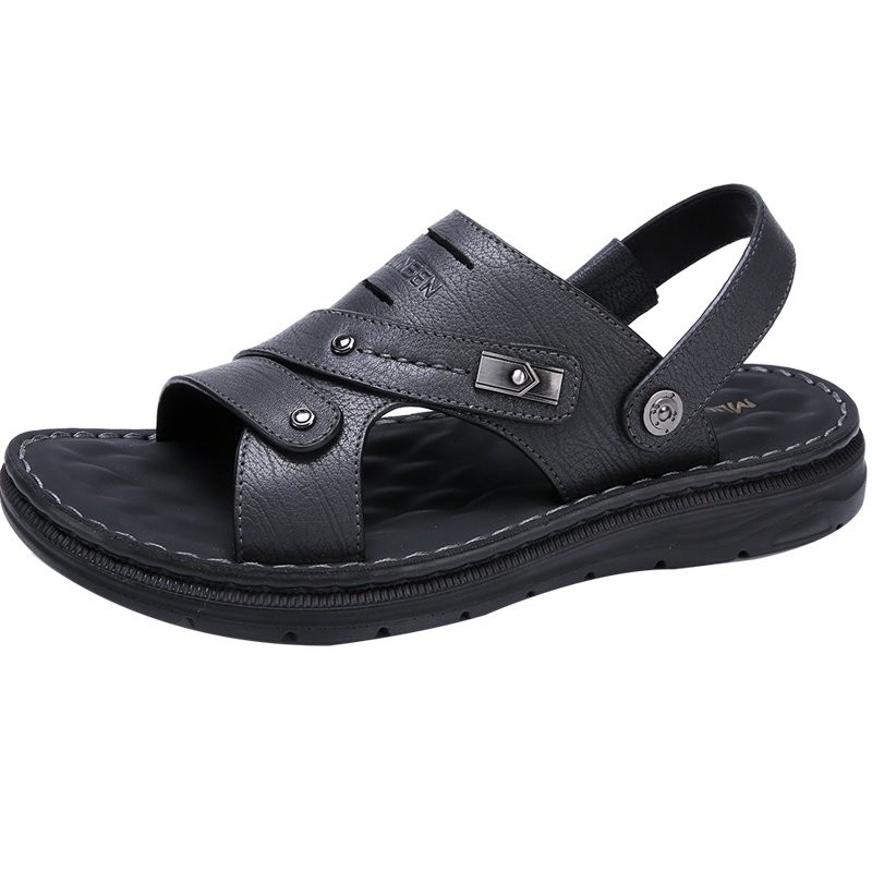 木林森夏季新款官方正品真皮防滑男士凉拖鞋两用外穿沙滩鞋男透气鞋子头层牛皮凉鞋