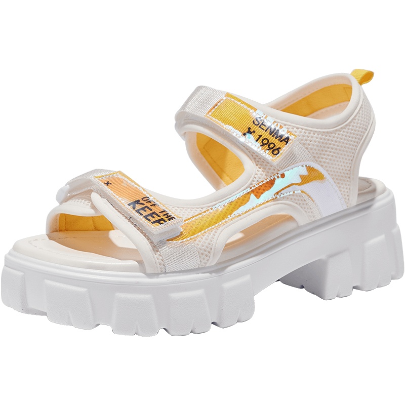 森马一字扣带老爹凉鞋女夏季2020年新款魔术贴防滑运动厚底增高鞋