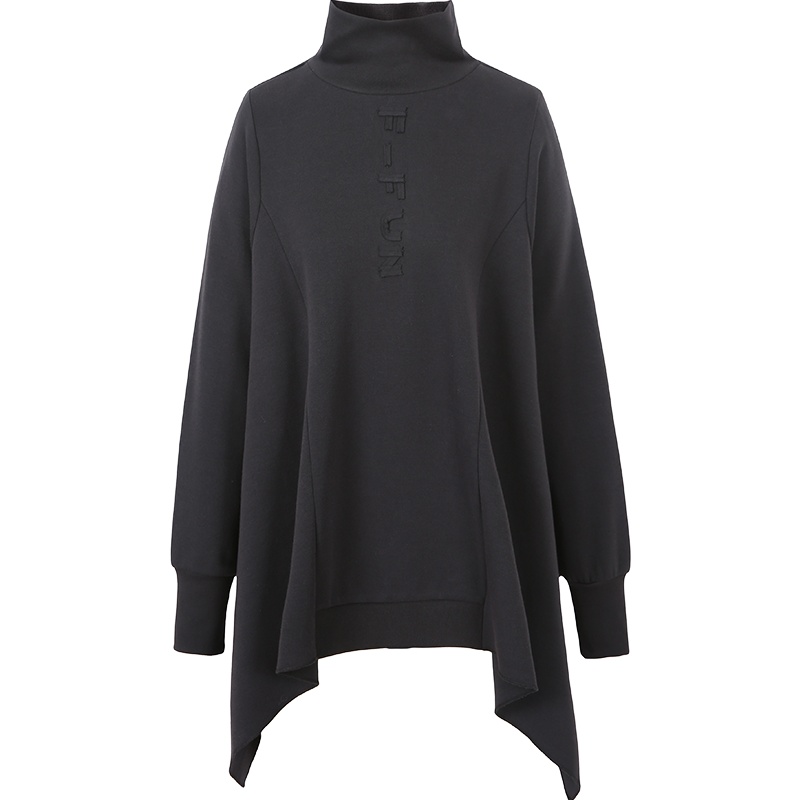 艾莱依2019秋季新款时尚大码宽松高领罗纹袖口卫衣