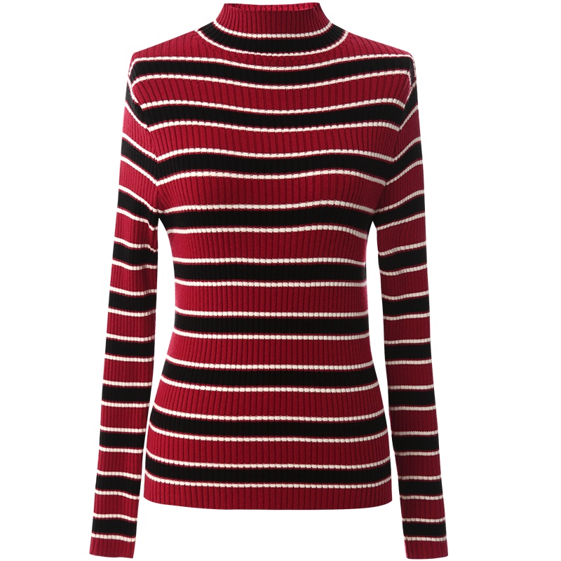 OUNIXUE欧昵雪 | [休闲条纹打底衫]秋冬季时髦半高领修身毛衣显瘦针织衫女式