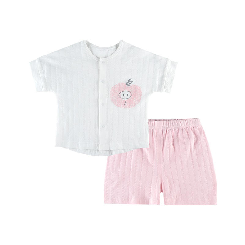 宝贝心语儿童短袖套装，100%棉，柔软舒适，适用于夏季外出穿着