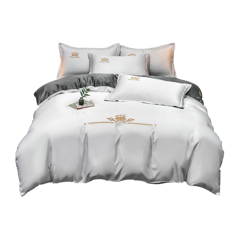 北极绒水洗真丝刺绣四件套1.5米/1.8米床单被套被罩天丝床上用品