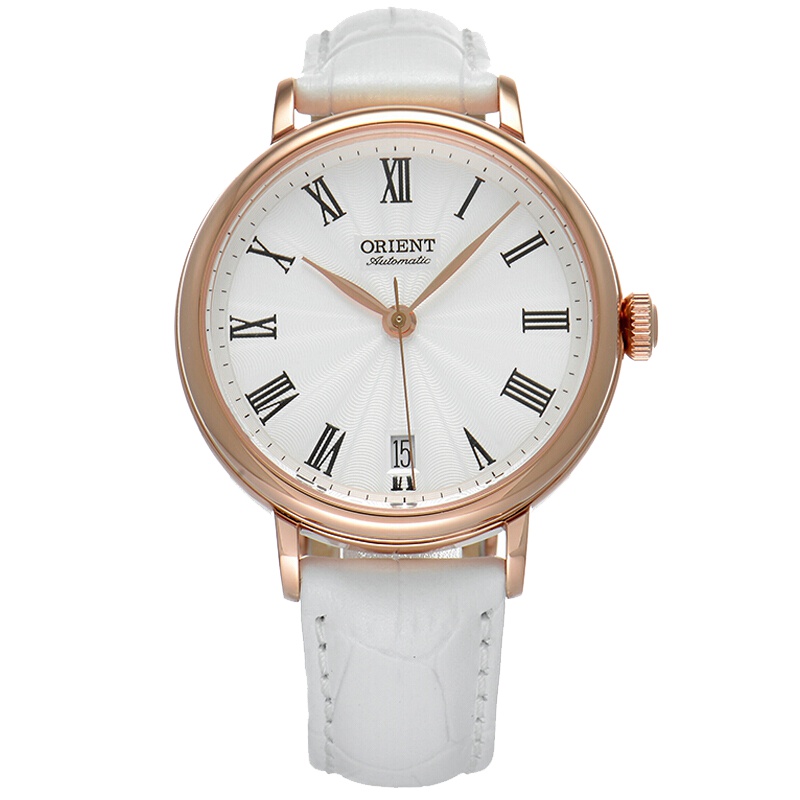 东方双狮(ORIENT)手表女士全自动机械表简约商务时尚复古皮带女表罗马刻度女表 温柔白皮带白盘女表FER2K002W0