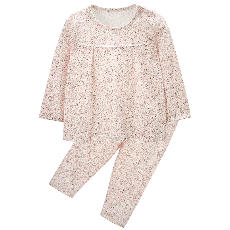 女童碎花开肩圆领家居服两件套