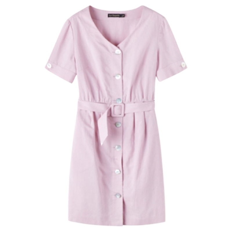 【专柜同款】拉夏贝尔气质衬衫连衣裙宽松收腰亚麻a字裙女10020310