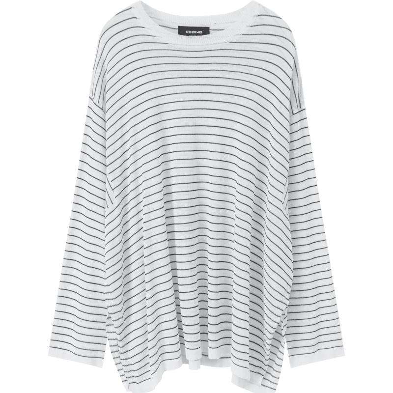 OtherMix条纹开叉薄款针织衫女2021年早秋叠穿宽松圆领长袖上衣短