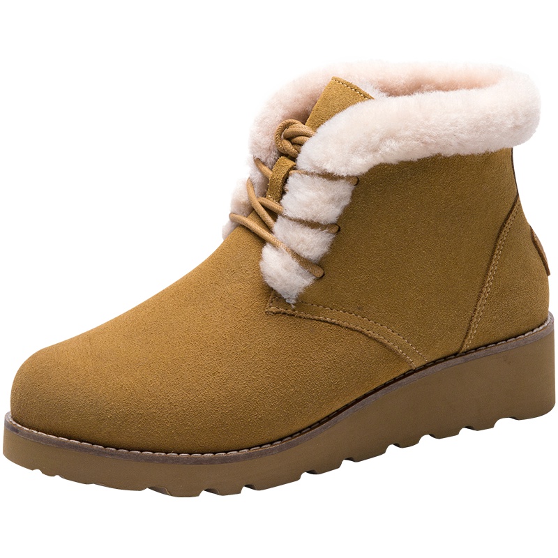 JUMBO简帛秋冬羊皮毛一体低筒女雪地靴坡跟靴子4610