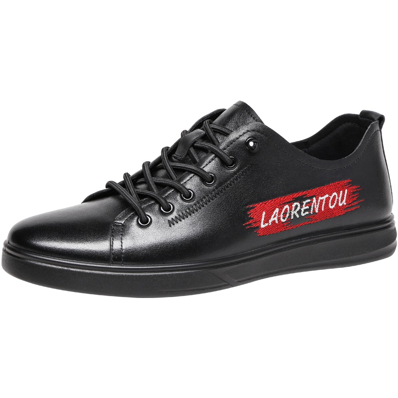 老人头男鞋牛皮潮流男士板鞋时尚休闲鞋百搭系带舒适软面