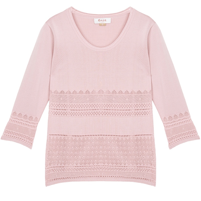 鄂尔多斯ERDOS 春夏短袖套头棉质女式针织衫