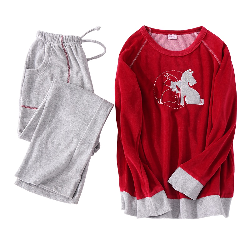 雪仙丽女士睡衣秋冬长袖可爱图案运动风女士家居服可外穿套装