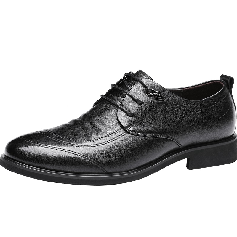 红蜻蜓男鞋秋季新款英伦商务休闲牛皮鞋尖头系带软面正装婚鞋