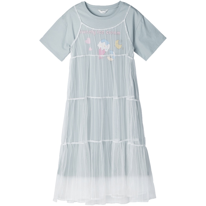 唐狮夏装新款圆点印花宽松连衣裙女短裙