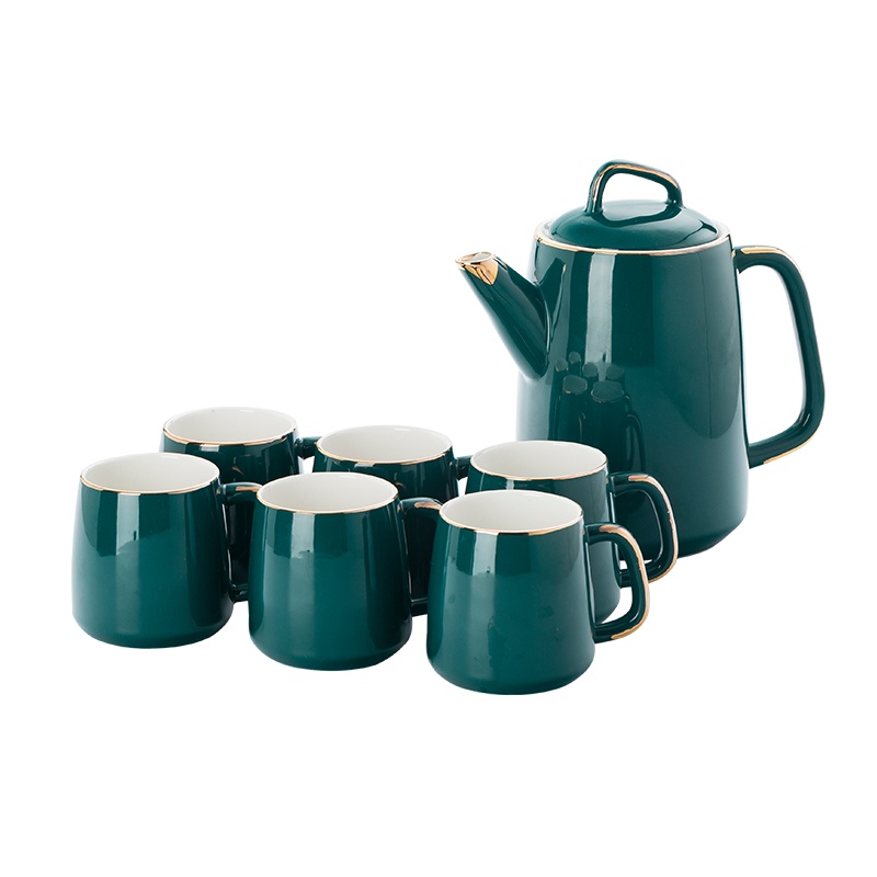 孔雀蓝一壶六杯带托盘