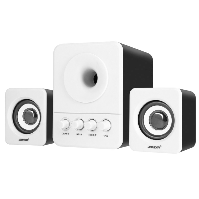 赛达D-203无线蓝牙电脑音响台式家用笔记本低音炮3d环绕2.0声道迷你有源音箱木质箱体立体声手机通用 蓝牙版 白黑色