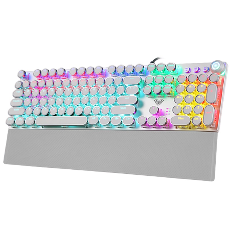 [赠大桌垫]狼蛛(AULA)F2088机械键盘有线游戏键盘多功能旋钮104键幻彩背光键盘宏编程电脑键盘银色朋克黑轴