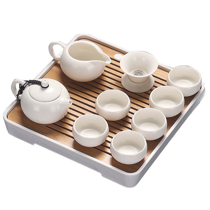 [新年特卖]整套会客泡简约办公室小茶盘日式玻璃套装家用客厅配件杯功夫茶具吉祥鹤 哥窑贵妃四方竹黑盘套装